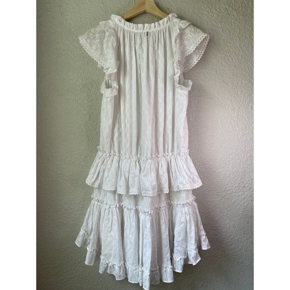 MISA Los Angeles Ruffle Mini Dress White Eyelet Tiered Flutter Sleeve L - Picture 5 of 7